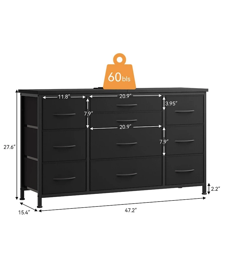 gaomon Dresser for Bedroom 55''Tv Stand with Power Outlet & Led Wide Dresser with 10 Large Drawers