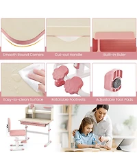 Gouun Kids Height Adjustable Children School Home Study Table and Chair Set with Tilted Desktop for 3-12 Years Old