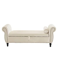Velvet Storage Ottoman Bench with Pillow, Stylish Footrest and Hidden for Living Room, Bedroom, or Entryway-The Pop Home