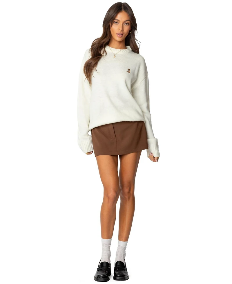 Edikted Womens Puppy Love Embroidered Sweater