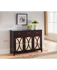 Kings Brand Furniture Odilon 3-Door Sideboard Buffet Server Cabinet, Mirrored Doors, Espresso