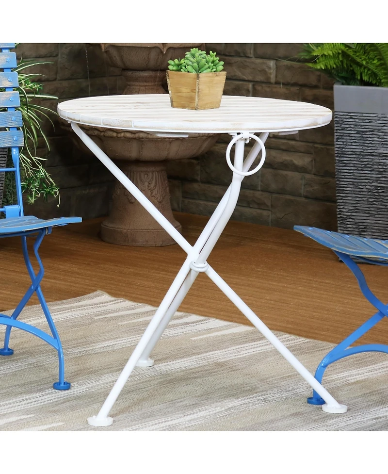 French Country Chestnut Wood Folding Round Bistro Table - 28"- White