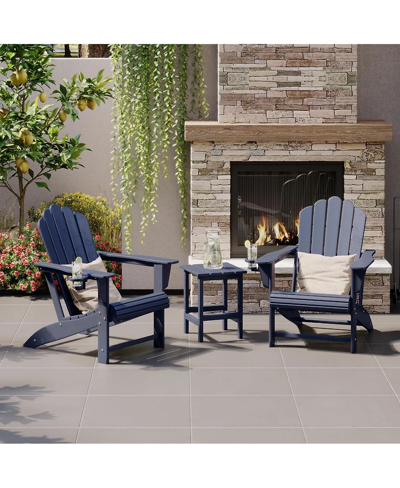 WestinTrends 3-Piece Outdoor Patio Hdpe Adirondack Chair With Cup Holder and Table Set