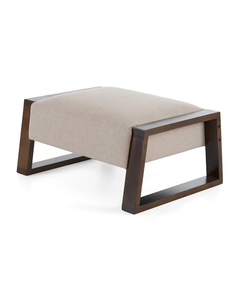 Vintage-Inspired Beige Ottoman with Wooden Legs, Stylish Footrest for Living Room, Bedroom, and Small Spaces-The Pop Home