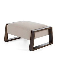 Vintage-Inspired Beige Ottoman with Wooden Legs, Stylish Footrest for Living Room, Bedroom, and Small Spaces-The Pop Home