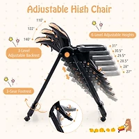 Gouun Folding Baby High Chair with Adjustable Height and Recline