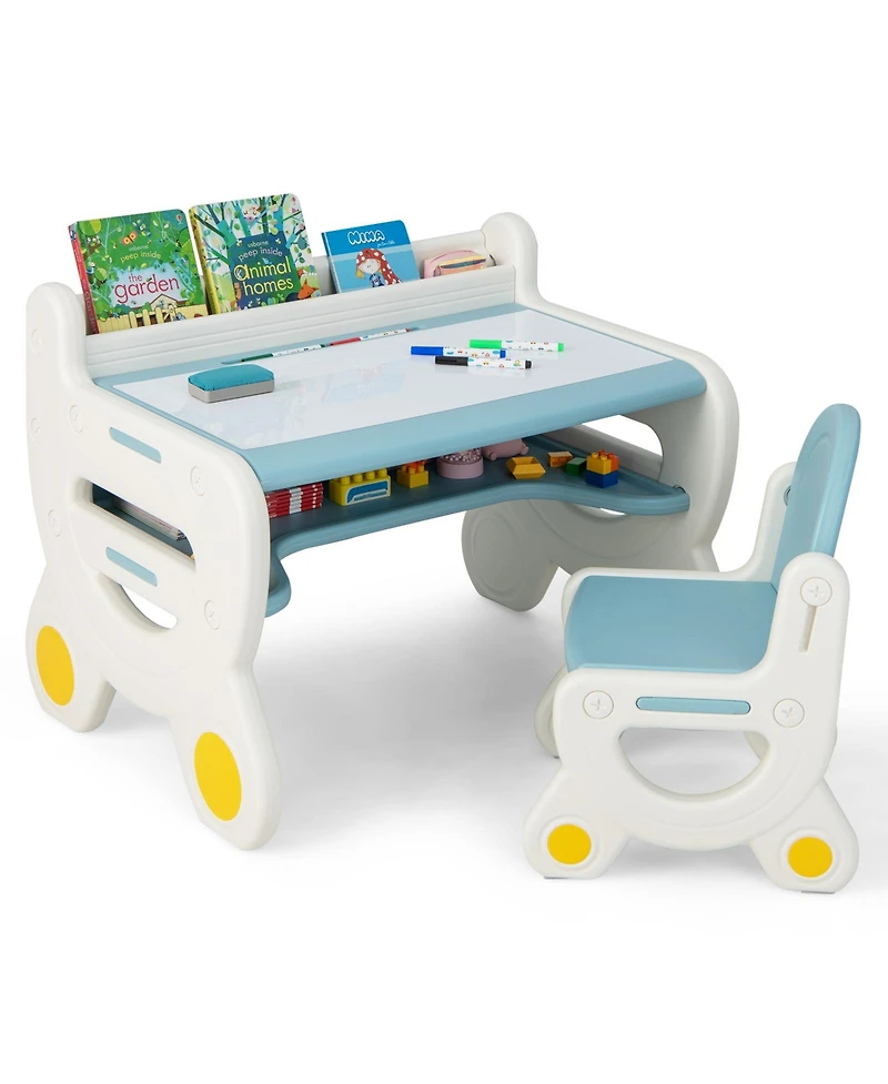 Gouun Kids Drawing Table and Chair Set with Watercolor Pens and Blackboard Eraser