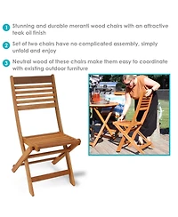 Outdoor Meranti Wood with Teak Oil Finish Wooden Folding Patio Bistro Chairs Set - Brown - 2pk