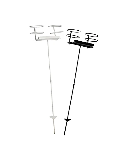 Outdoor Drink/Beverage Holder Stakes with Side Tray for Lawn, 2pk, Black and White