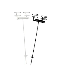 Outdoor Drink/Beverage Holder Stakes with Side Tray for Lawn, 2pk, Black and White