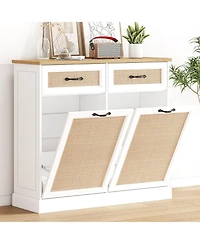 gaomon Tilt Out Trash Cabinet with Natural Rattan, Hidden Trash Can Cabinet 10 Gallon Trash Holder