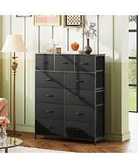 Wlive 11-Drawer Dresser Fabric Storage Tower for Bedroom Hallway Closets Tall Chest Organizer Unit with Bins Steel Frame Wood Top Easy Pull Han