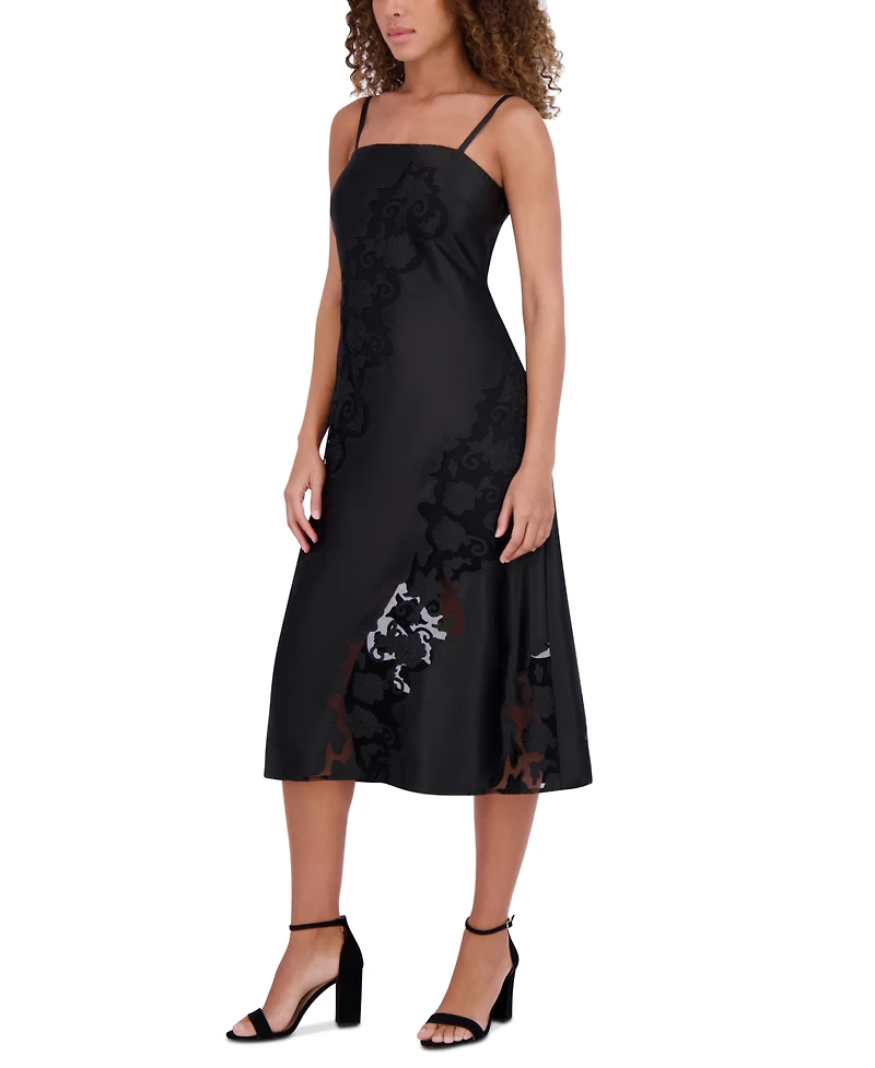 Siena Women's Embroidered Mesh Sleeveless Midi Dress