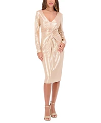 Siena Women's Metallic Twist-Waist Long-Sleeve Sheath Dress