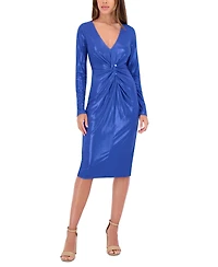 Siena Women's Metallic Twist-Waist Long-Sleeve Sheath Dress