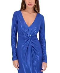 Siena Women's Metallic Twist-Waist Long-Sleeve Sheath Dress