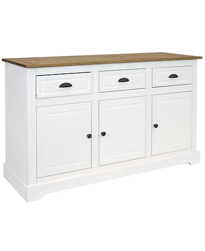 Solid Pine Sideboard Cabinet with 3 Drawers and 3 Doors - Features Adjustable Inner Cabinet Shelf - Zinc Alloy Hardware - Dark Brown- 32-Inch