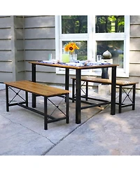 European Chestnut 3-Piece Indoor/Outdoor Patio Dining Set with Powder-Coated Steel Frame