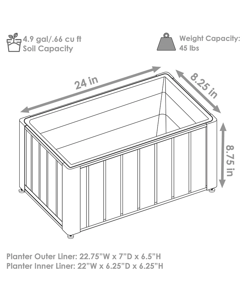 Acacia Wood Slatted Planter Box with Removable Insert - 24" W x 8.25" D x 8.75" H