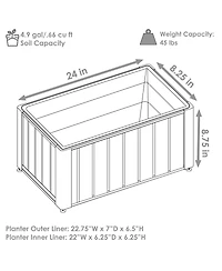 Acacia Wood Slatted Planter Box with Removable Insert - 24" W x 8.25" D x 8.75" H