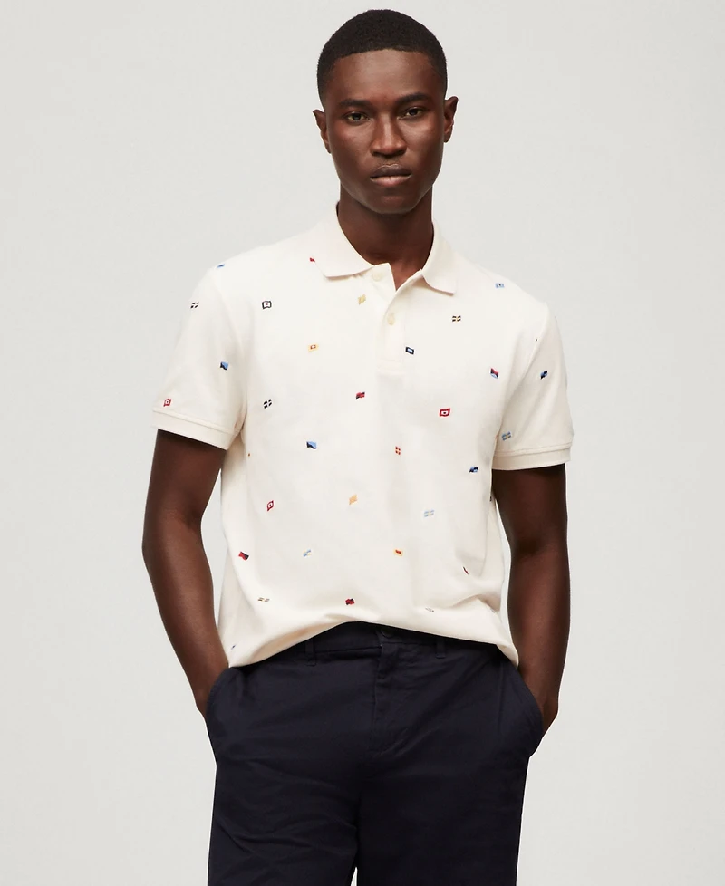 Tommy Hilfiger Men's Regular Fit Allover Flag Polo Shirt