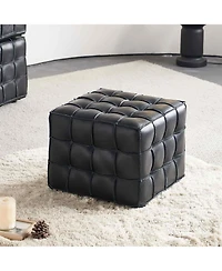 The Pop Home 17.32" W Genuine Leather Tufted Ottoman Footstool, Multi-functional for Living Room & Bedroom-The Pop Home