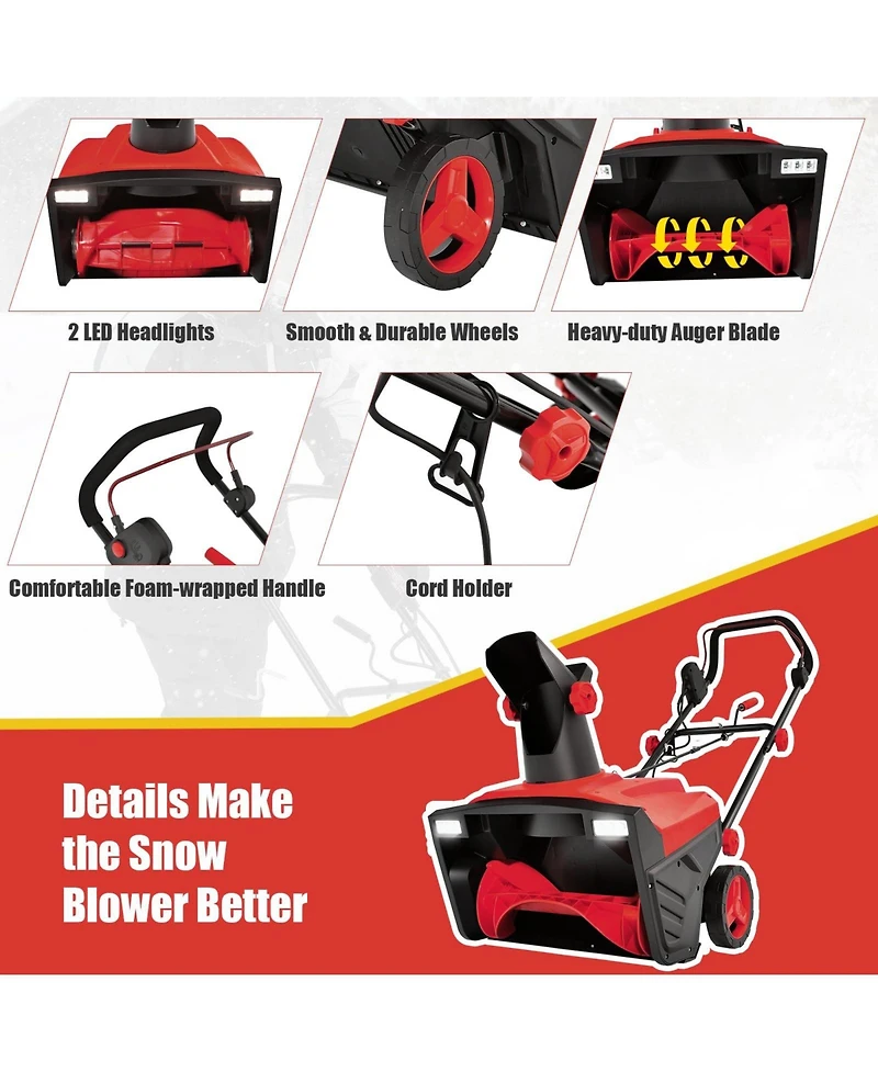 Mecale 20 Inch 120V 15Amp Electric Snow Thrower with 180° Rotatable Chute