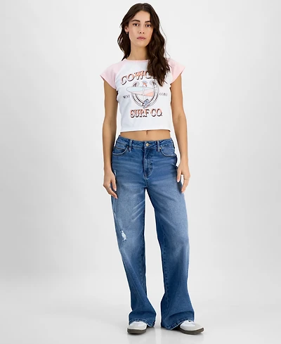 Celebrity Pink Juniors' High Rise Baggy Wide-Leg Curvy Jeans