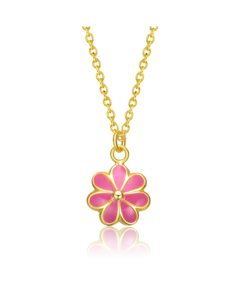 GiGiGirl 14k Gold Plated Fuchsia-Red Daisy Flower Drop Charm Necklace