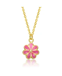 GiGiGirl 14k Gold Plated Fuchsia-Red Daisy Flower Drop Charm Necklace