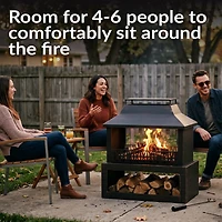 Backyard Blaze Heavy-Duty Steel Outdoor Fireplace - Built-In Log Storage and Protective Cover - 35-Inch H - Brushed Bronze