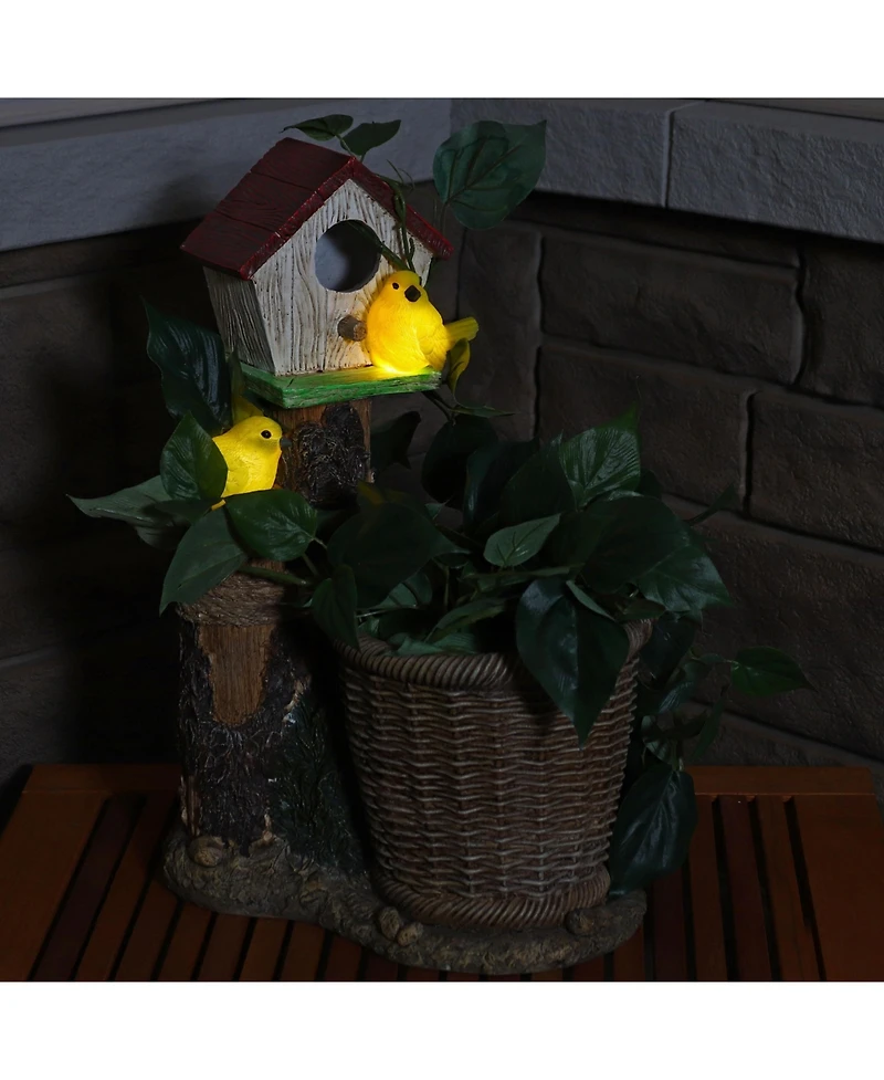 Polyresin Bird House Planter Statue with Solar Led Lighted Birds - 17.25"