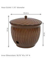 Metal Garden Hose Holder Pot with Lid - Uv-Resistant 145-Foot Garden Hose Pot Holder - Sage Glaze Finish