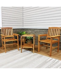 Outdoor Meranti Wood with Teak Oil Finish Patio Table and Chairs Conversation Set - Brown - 3pc