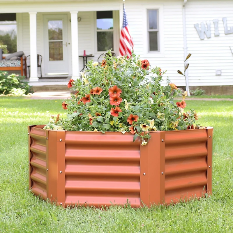 Raised Powder-Coated Steel Hexagon Planter Garden Bed Kit for Plants, Flowers, Vegetables and Herbs - 41" W x 16" Deep