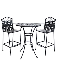Outdoor Scrolling Wrought Iron Bar Chair and Table Set - Black
