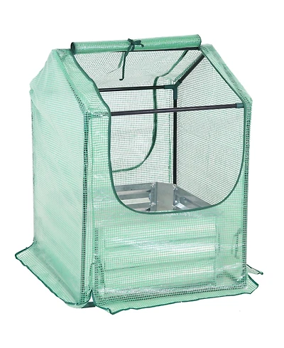 Steel Raised Garden Bed with Greenhouse Cover - Green