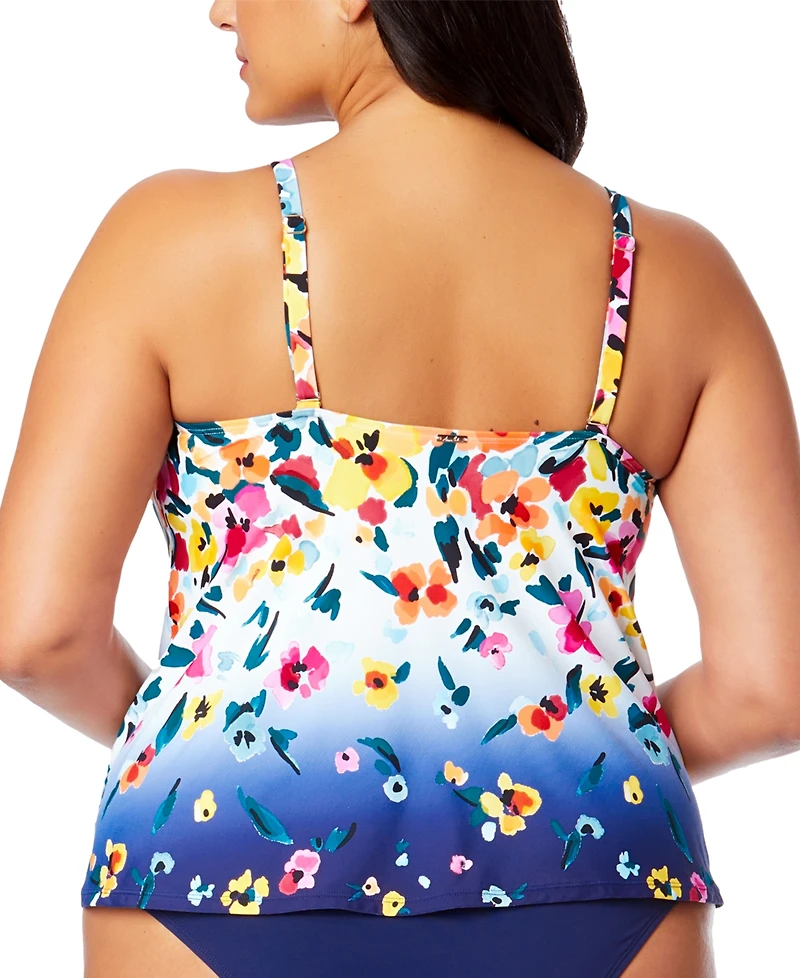 Anne Cole Plus Size Floral-Print Tankini Top