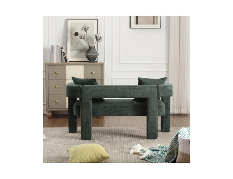 Modern Chenille Loveseat Bench, Comfy Upholstered 2-Seater Sofa for Living Room, Bedroom, & Leisure Areas-The Pop Home