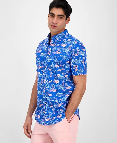 Club Room Men's Palmera Scene Regular-Fit Stretch Printed Button-Down Poplin Shirt, Exclusively at Macy's