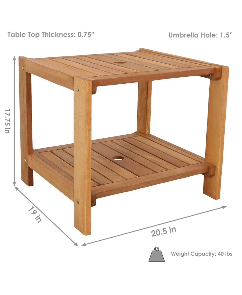 Meranti Wood Outdoor Patio Side Table - Teak Oil Finish - 20-Inch