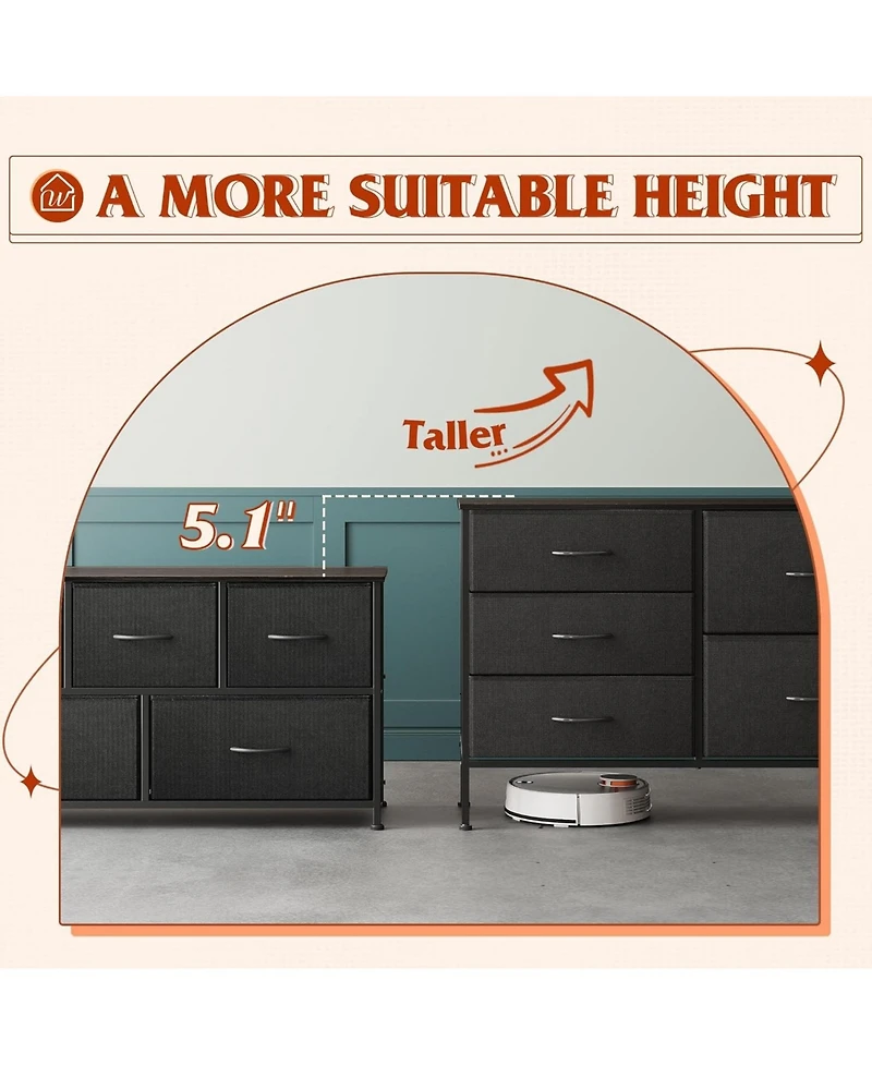Wlive Dresser for Bedroom with 5 Drawers Wide Drawer Organizers Chest of Fabric Living Room Closet Hallway
