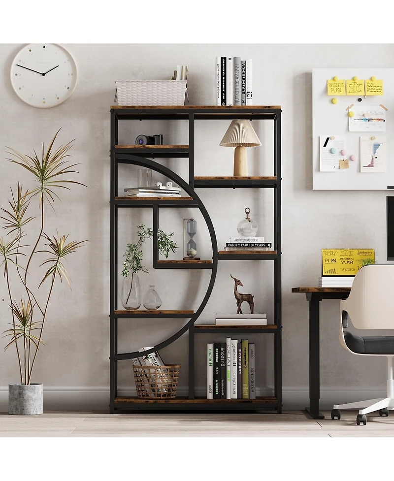 gaomon Retro Open Bookshelf, Tall Storage Rack with 9 Tiers