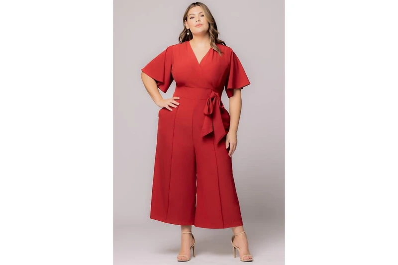 Kiyonna Plus Size Evelyn Cropped Wide Leg Jumpsuit
