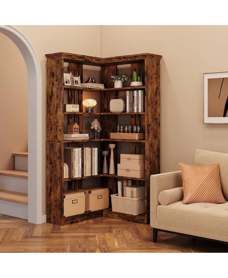 gaomon Farmhouse Bookshelf Corner Bookcase 72.8” Large Bookcase