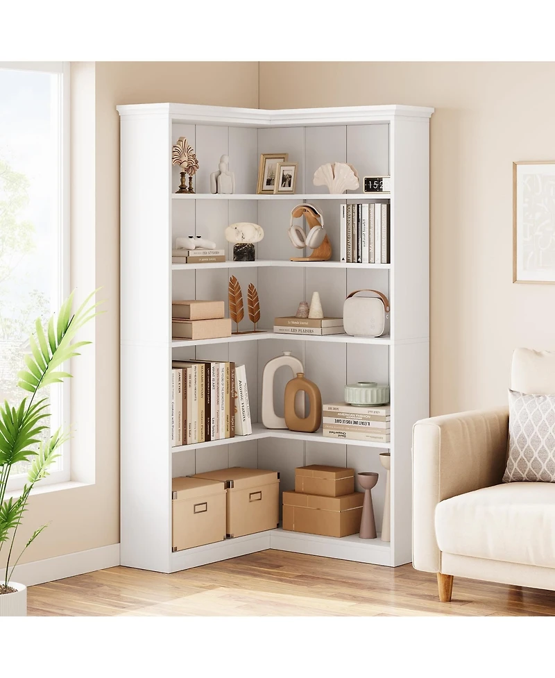 gaomon Farmhouse Bookshelf Corner Bookcase 72.8” Large Bookcase Wood Bookshelf Tall L Shaped Bookshelf