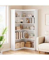 gaomon Farmhouse Bookshelf Corner Bookcase 72.8” Large Bookcase Wood Bookshelf Tall L Shaped Bookshelf