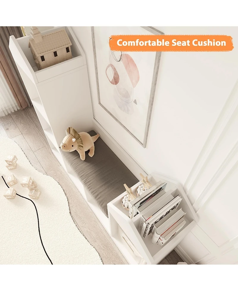 gaomon Children Bookcase with Reading Nook 6-Cubby Toy Storage Organizer