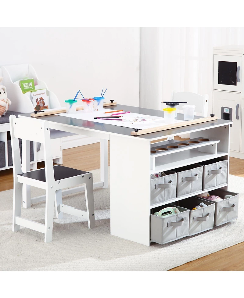 gaomon Kids Art Table and 2 Chairs with Storage Bins,Toddler Activity Table