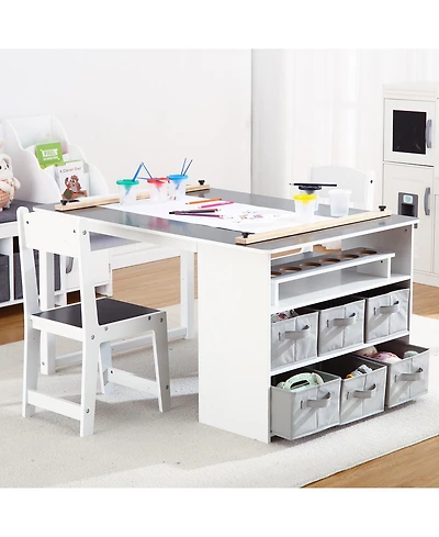 gaomon Kids Art Table and 2 Chairs with Storage Bins,Toddler Activity Table